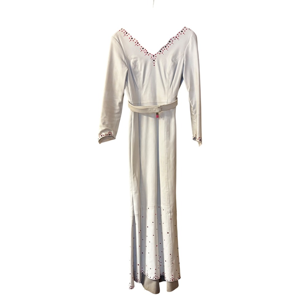 Western Lambskin Cowgirl Leather Maxi Dress Crystal Studded Rodeo Festival - Picture 15 of 16